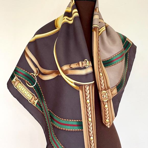 New Gucci Unisex Scarf Iconic Horsebit Logo Print Silk Wrap - Picture 5 of 15